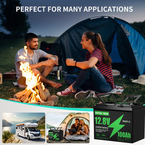 DATOUBOSS 12.8V 100Ah LiFePO4 battery, a versatile power solution for RV, camping, and boat applications