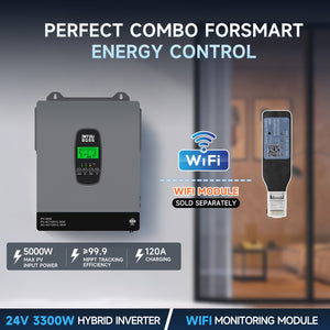 DATOUBOSS 3300W Hybrid Inverter 24V, Hybrid Solar Inverter On Grid, Supports Battery-Free Operation, 24V DC to 120V AC, BMS Protection System, with 150A MPPT for 24V Batteries - DATOUBOSSSP-B17-DT-2433U-A