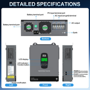 DATOUBOSS 3300W Hybrid Inverter 24V, Hybrid Solar Inverter On Grid, Supports Battery-Free Operation, 24V DC to 120V AC, BMS Protection System, with 150A MPPT for 24V Batteries - DATOUBOSSSP-B17-DT-2433U-A