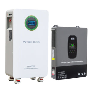 DATOUBOSS 48V 314Ah LiFePO4 Battery 16kWh + 12KW 48V Hybrid Inverter, 210A BMS, Single Phase 120V & Split Phase 240V Output, Metal Case & Wheels, for Home Backup, Residential, Commercial & Off-Grid Solar Systems - DATOUBOSSSP-DT-48314-4812USP-A