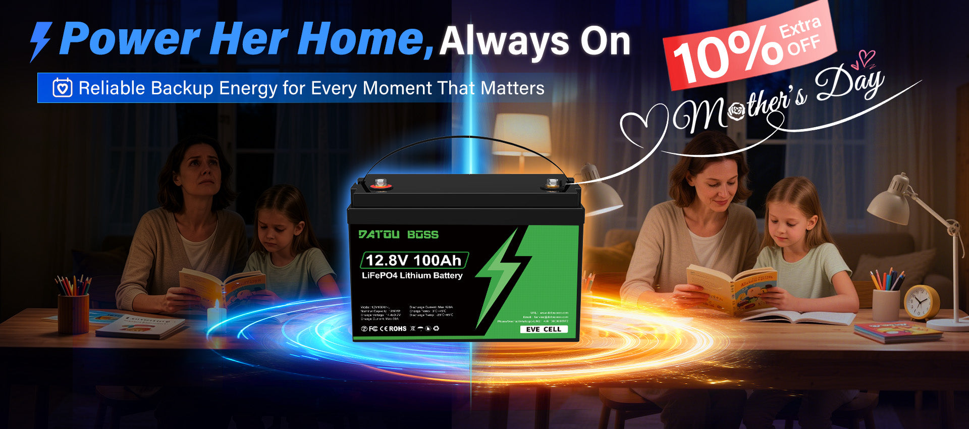 DATOUBOSS EVE 12V 100Ah LiFePO4 battery for reliable home backup power