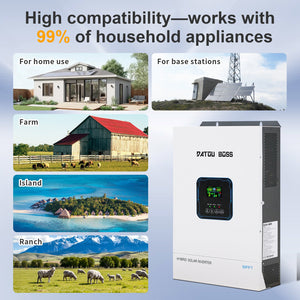 DATOUBOSS hybrid inverter, 48V to 110V, 5500W, supports off - grid, grid - connected, and hybrid modes, 50Hz/60Hz, AC 100V - 120V adjustable output voltage, MPPT controller, photovoltaic charging current up to 120A, suitable for solar power generation - DATOUBOSS Rechargeable Lifepo4 Batteries Voltage Converters InverterSP-DT-4855U-A-US