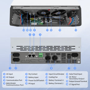 DATOUBOSS hybrid inverter, 48V to 110V, 5500W, supports off - grid, grid - connected, and hybrid modes, 50Hz/60Hz, AC 100V - 120V adjustable output voltage, MPPT controller, photovoltaic charging current up to 120A, suitable for solar power generation - DATOUBOSS Rechargeable Lifepo4 Batteries Voltage Converters InverterSP-DT-4855U-A-US