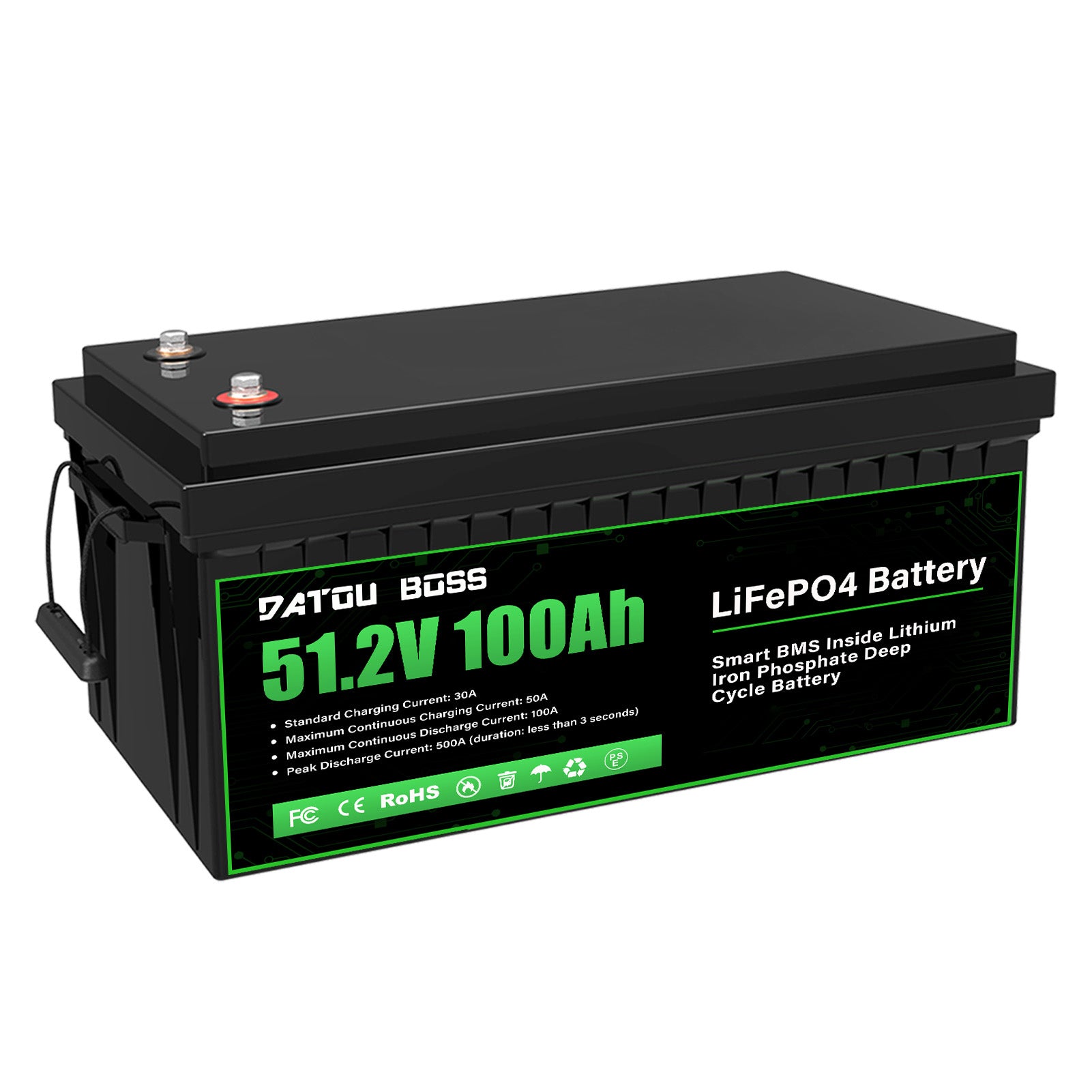 DATOUBOSS 48V 100Ah LiFePO4 Lithium Battery with 200A BMS – Deep Cycle Battery for Golf Cart, RV, Solar Home System & DIY Applications
