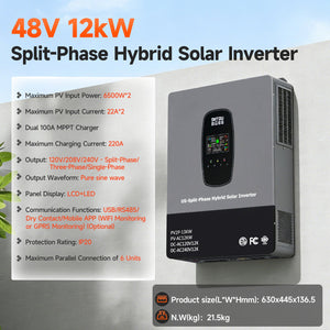 DATOUBOSS 12KW 48V Hybrid Inverter,Single Phase 120V & Split Phase 240V Output, Suitable for Residential, Commercial, and Off - Grid Solar Systems - DATOUBOSS Rechargeable Lifepo4 Batteries Voltage Converters InverterSP-DT-4812USP-A
