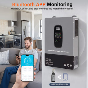 DATOUBOSS 12kW 48V Split Phase Hybrid Solar Inverter, 120V/240V Output, Dual MPPT 22A×2, 220A Charger, 6 Parallel & 3-Phase Support for Home & Commercial Use - DATOUBOSSSP-B17-DT-4812USP-WF-A