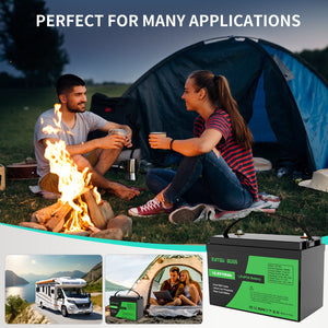 DATOUBOSS 12V 100Ah lithium battery for camping, RV power, and off-grid outdoor applications