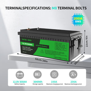 DATOUBOSS lithium battery 12.8V 300Ah dimensions 50cm 26cm 22cm parameters