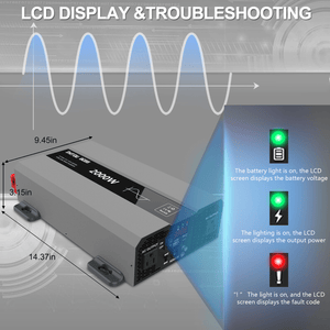 DATOUBOSS 2000W Pure Sine Wave Inverter, Car Power Inverter 12V to 120V AC Converter for RV, Truck, Solar, OutdoorL, Home with Dual AC and 20A Socket, 5V 2.1A USB, PD, Peak Surge 4000W, Remote Controller - DATOUBOSS Rechargeable Lifepo4 Batteries Voltage Converters InverterSP-DT-SAK2000W-12V-A-US