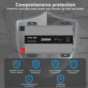 DATOUBOSS 2000W Pure Sine Wave Inverter, Car Power Inverter 12V to 120V AC Converter for RV, Truck, Solar, OutdoorL, Home with Dual AC and 20A Socket, 5V 2.1A USB, PD, Peak Surge 4000W, Remote Controller - DATOUBOSS Rechargeable Lifepo4 Batteries Voltage Converters InverterSP-DT-SAK2000W-12V-A-US