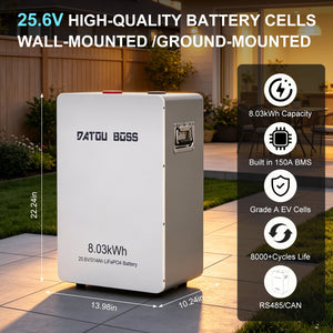 DATOUBOSS 24V 314Ah LiFePO4 Solar Battery, 8kWh Energy Storage with 150A BMS & Mobile Bluetooth Control for Home & Off-Grid Systems - DATOUBOSSSPB12D24314A01US