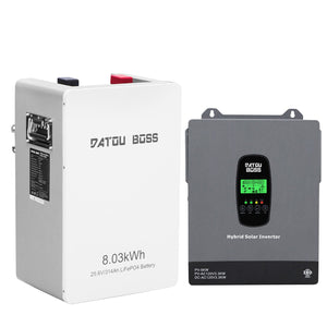 DATOUBOSS 24V 3300W Hybrid Solar Inverter + 8kWh 314Ah LiFePO4 Battery (150A BMS), 150A MPPT, Battery-Free Operation, 24V DC to 120V AC for Home Backup & Off-Grid Systems - DATOUBOSSSP-DT-24314-2433U-US