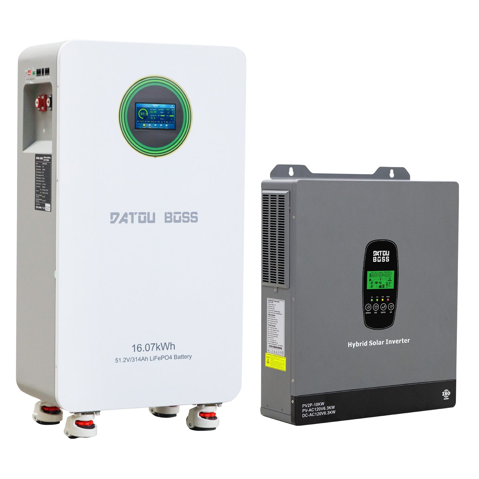 DATOUBOSS 48V 314Ah LiFePO4 Battery 16kWh + 6300W 48V Hybrid Solar Inverter, 210A BMS, Dual MPPT 10kW PV Input, 120A Charging, Off-Grid/Grid-Tied/UPS 3-in-1, HD LCD Display & Removable Dust Filter, for Home Backup, Solar Storage, RV & Off-Grid - DATOUBOSSSP-DT-48314-4863U-A