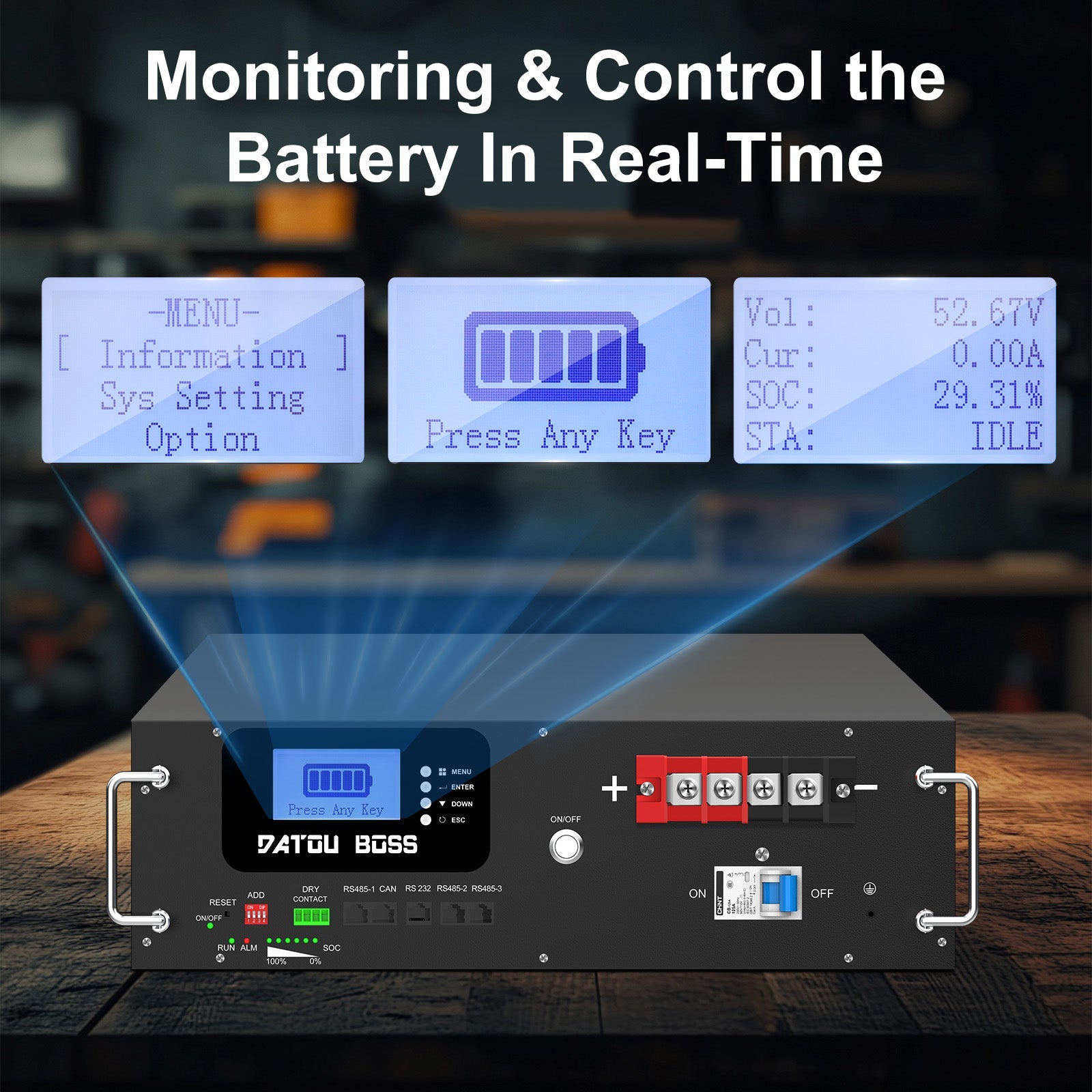 DATOUBOSS 51.2V 100Ah Rack Mount LiFePO4 Battery 5.12kWh GradeA+Cells Built-in BMS CAN/RS485 Communication with APP Bluetoooth for DIY RV Car Solar Home System - DATOUBOSS Rechargeable Lifepo4 Batteries Voltage Converters InverterSPB06D3UZ48100A01
