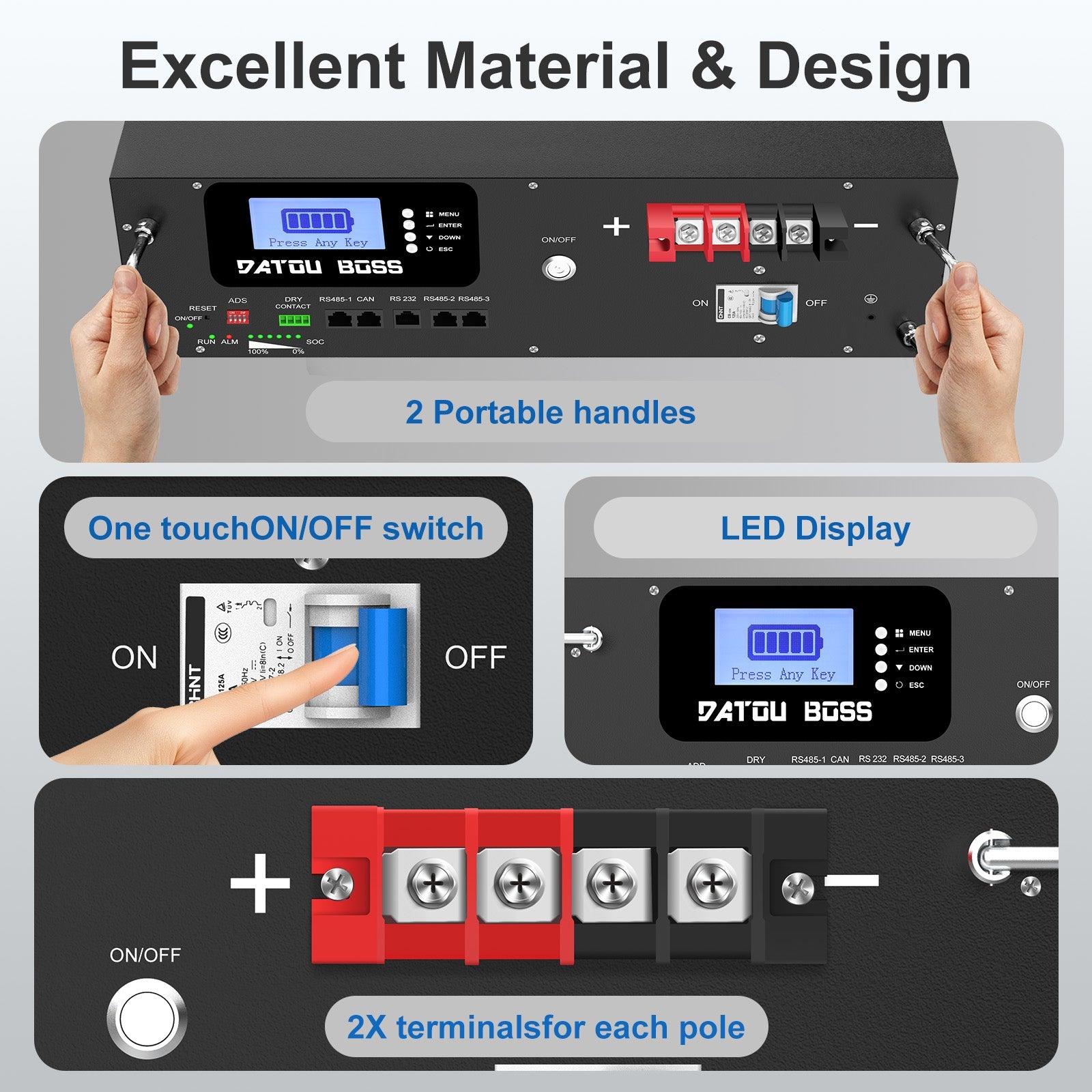 DATOUBOSS 51.2V 100Ah Rack Mount LiFePO4 Battery 5.12kWh GradeA+Cells Built-in BMS CAN/RS485 Communication with APP Bluetoooth for DIY RV Car Solar Home System - DATOUBOSS Rechargeable Lifepo4 Batteries Voltage Converters InverterSPB06D3UZ48100A01