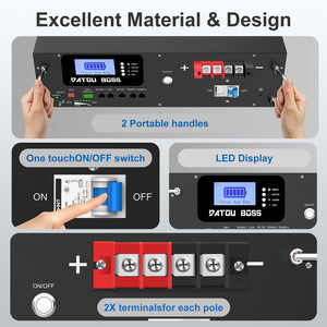 DATOUBOSS 51.2V 100Ah Rack Mount LiFePO4 Battery 5.12kWh GradeA+Cells Built-in BMS CAN/RS485 Communication with APP Bluetoooth for DIY RV Car Solar Home System - DATOUBOSS Rechargeable Lifepo4 Batteries Voltage Converters InverterSPB06D3UZ48100A01