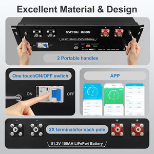 DATOUBOSS 51.2V 100Ah Rack Mount LiFePO4 Battery 5.12kWh GradeA+Cells Built - in BMS CAN/RS485 Communication with APP Bluetooothfor DIY RV Car Solar Home System - DATOUBOSS Rechargeable Lifepo4 Batteries Voltage Converters InverterSP-DT-3U-48100-A-EU