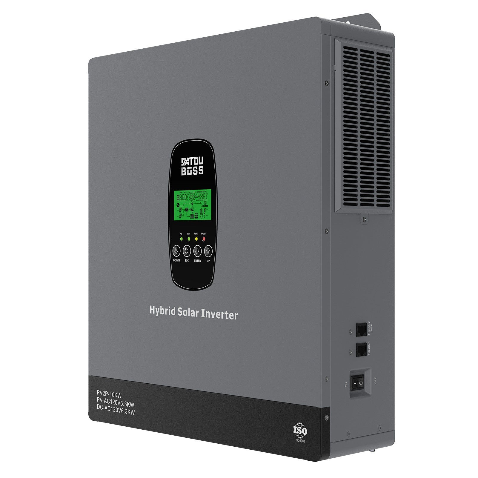 DATOUBOSS 6300W 48V Hybrid Solar Inverter, Dual MPPT 10kW PV Input, 120A High-Current Charging, Off‑Grid/Grid‑Tied/UPS 3‑in‑1, Supports Battery‑Free Operation, with HD LCD Display & Filter, Backup Power for Home/RV/Yacht/Agriculture - DATOUBOSSSP-B17-DT-4863U-A