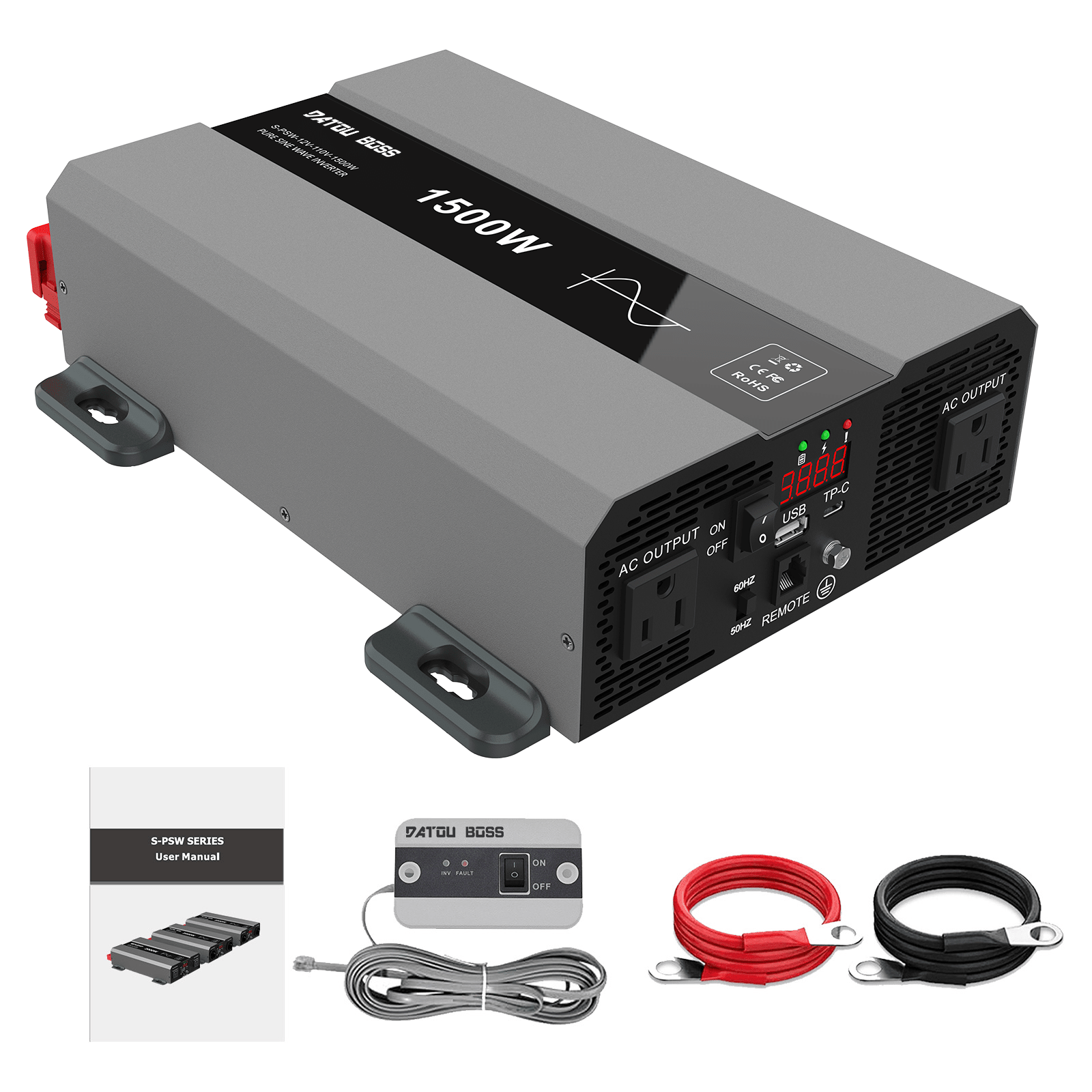 DATOUBOSS 1500W pure sine wave inverter 12V to 110V with remote control