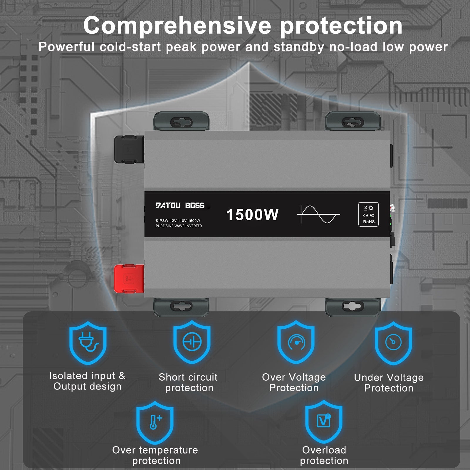 DATOUBOSS 1500W pure sine wave inverter short circuit overload protection