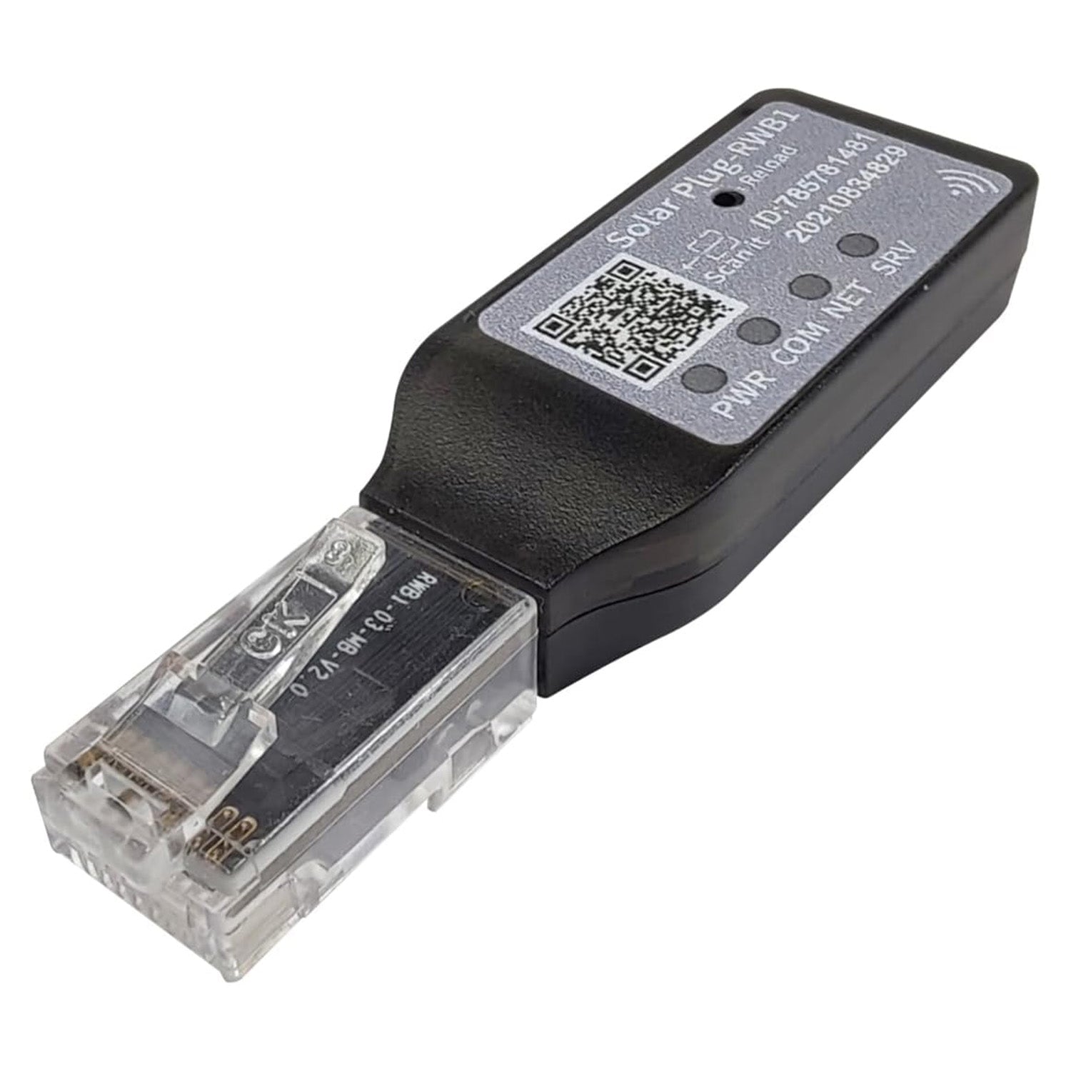 DATOUBOSS WiFi dongle for solar inverters featuring LED indicators for power, comm, net, and server status